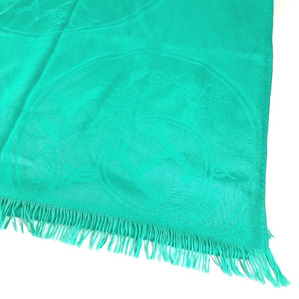 HERMES New Libris Shawl, Fringe Scarf, Cashmere, Silk, Men's & Women's, Green - Picture 9 of 14